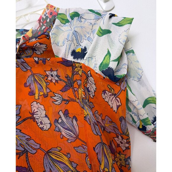 Tory Burch Kia Orange Garden Print Silk Shirt Top Green Floral Tie Neck 8 - Picture 15 of 15